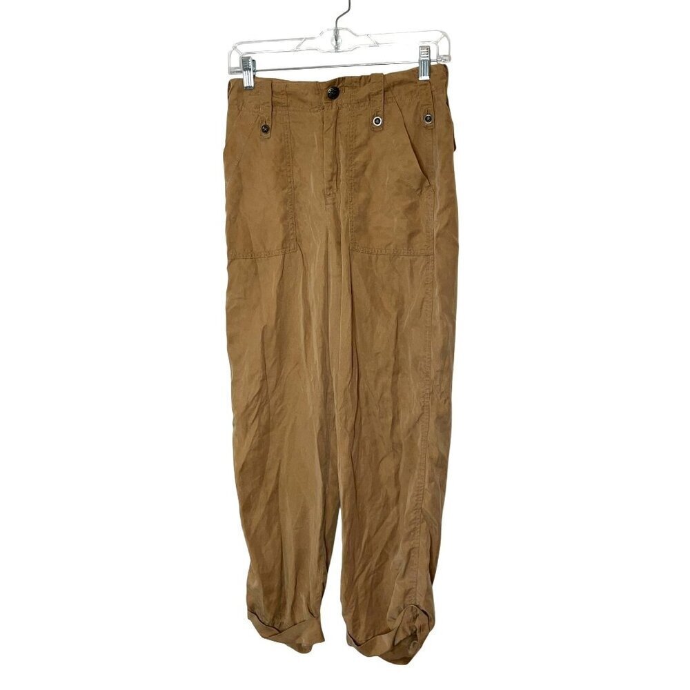 FREE PEOPLE Womens Tan High Wait Cargo Pants With Elastic Cuffs Size 2